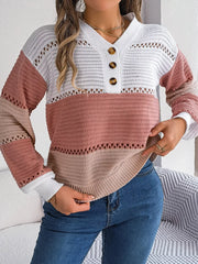 Color block knit henley sweater - View 17 | TEVQA