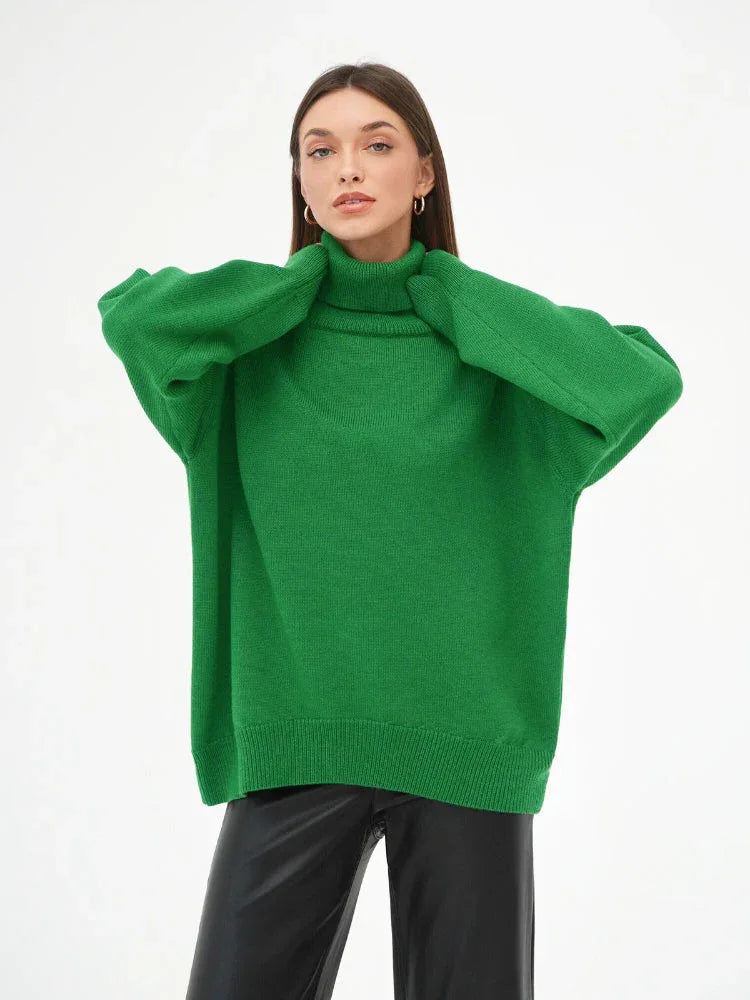Classic Oversized High Neck Knit Sweater - TEVQA