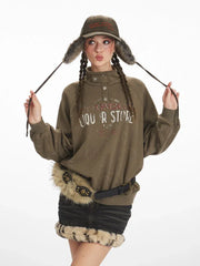 Vintage Olive 'Tribeca' Graphic Mock Neck Sweatshirt - TEVQA