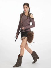 Y2K Grunge Asymmetrical Striped Long Sleeve Top - TEVQA