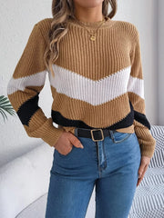 Women's Color Block Chevron Knit Sweater - TEVQA