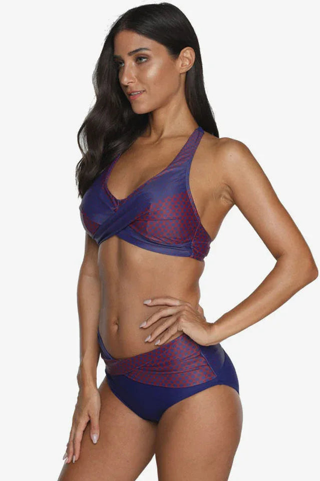 Plus size two-piece swimsuit with halter neck and high-waisted bottoms - View 11 | TEVQA