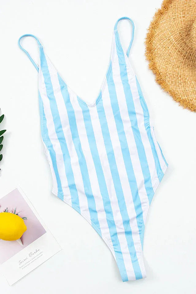 Women's vertical stripe one piece swimsuit - View 19 | TEVQA