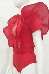 Mock Neck Bodysuit with Ruffle Detail - View 7 | TEVQA