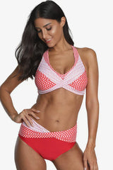 Plus size two-piece swimsuit with halter neck and high-waisted bottoms - View 18 | TEVQA