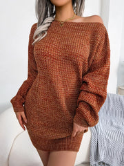 Green Marled Off-Shoulder Sweater Dress - View 9 | TEVQA