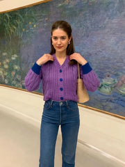 Violet Vintage Chunky Cable Knit Cardigan - TEVQA