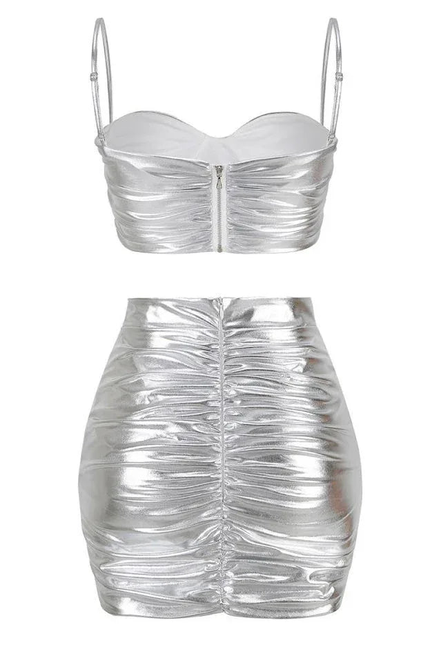Metallic Ruched Two-Piece Set - View 12 | TEVQA