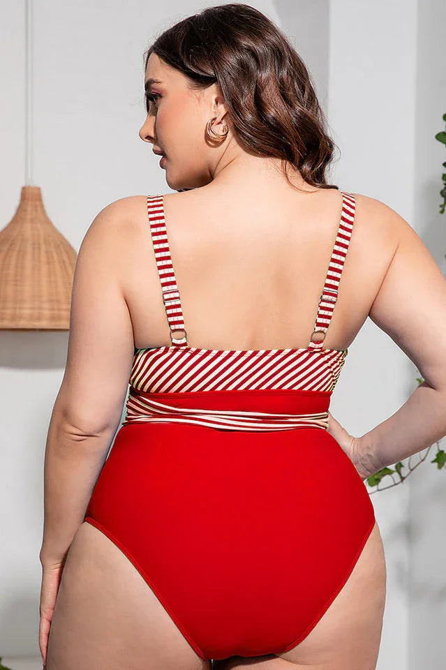 Striped Tie Waist One Piece Swimsuit - View 16 | TEVQA