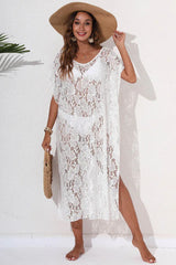 Lace Kimono Sleeve Cover Up in White - View 10 | TEVQA