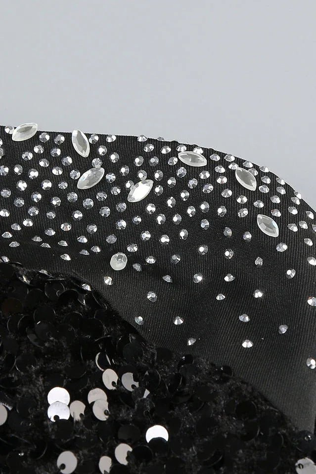 One Shoulder Shiny Sequin Lace Dress - TEVQA