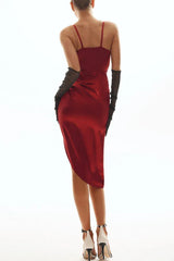 Wrap V Neck High Slit Draped Slip Midi Dress - TEVQA