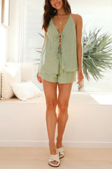 Rust brown tie-front halter top and shorts two-piece set - View 12 | TEVQA
