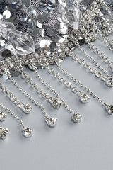 Silver sequin maxi dress with mock neck and fringe detail - View 9 | TEVQA