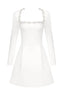 White crepe mini dress with embellished square neckline and long sleeves - View 13 | TEVQA