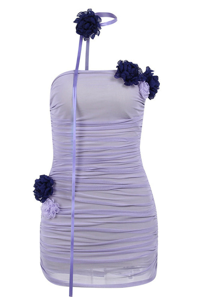 Choker-Neck Flower Mini Mesh Dress | Dress In Beauty