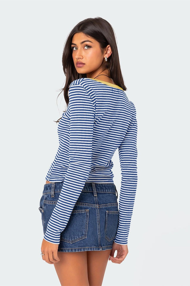 Buttoned Striped Long Sleeve T-Shirt | Dress In Beauty