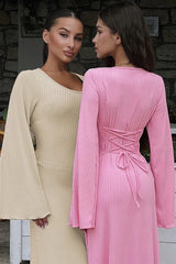 Long sleeve maxi dress with bell sleeves and lace-up back - View 16 | TEVQA