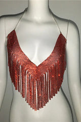 Sparkling Crystal Chainmail Crop Top - Backless Rhinestone Metal Mesh Cami - TEVQA