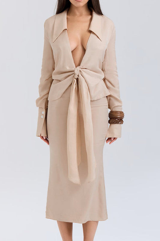 Draped Tie Front Shirt Set | Dress In Beauty