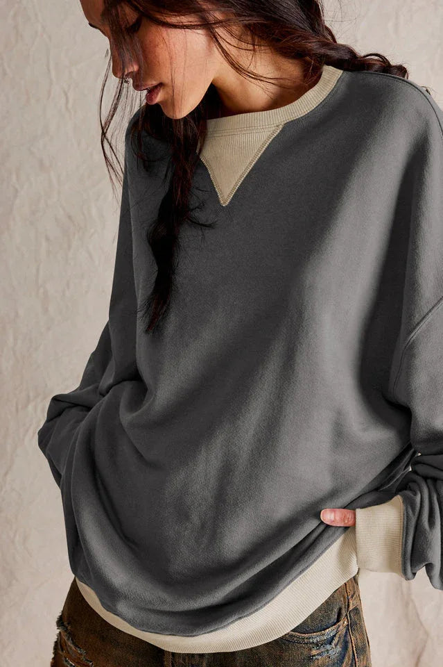 Comfy Chic Contrast Trim Oversized Sweatshirt - TEVQA