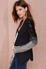Black Blazer with Silver Sequin Sleeves | Ombré Sparkle Single-Button Jacket - TEVQA