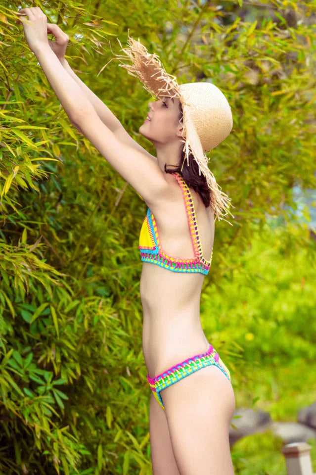 Crocheted Spaghetti Strap Bikini Set - TEVQA