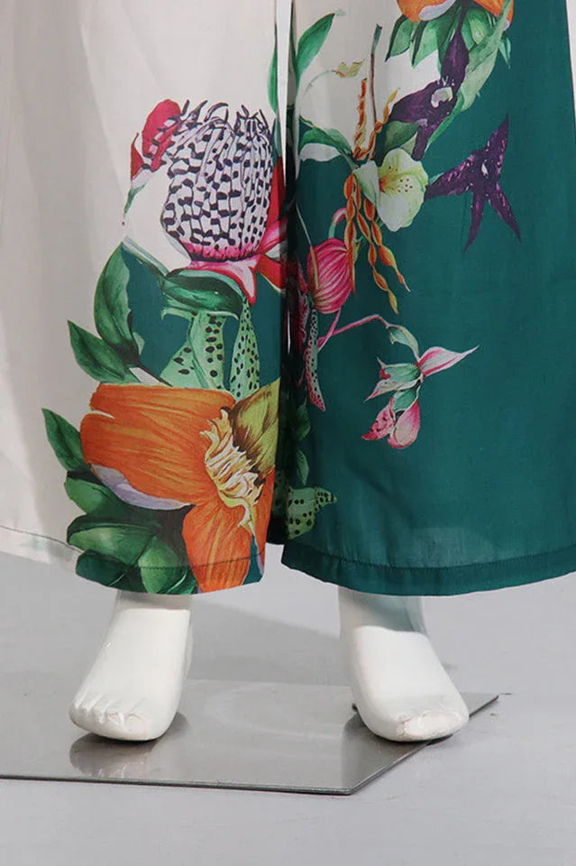 Green floral shirt and wide leg pant set - View 10 | TEVQA