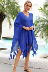 Fringe Trim Dolman Sleeve Openwork Cover Up | Dress In Beauty