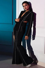 Women's Textured Blazer and Wide-Leg Pants Set - View 13 | TEVQA
