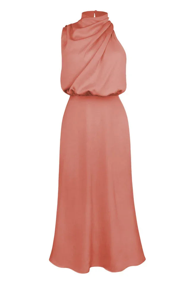 Satin Halter Neck Midi Dress - View 45 | TEVQA