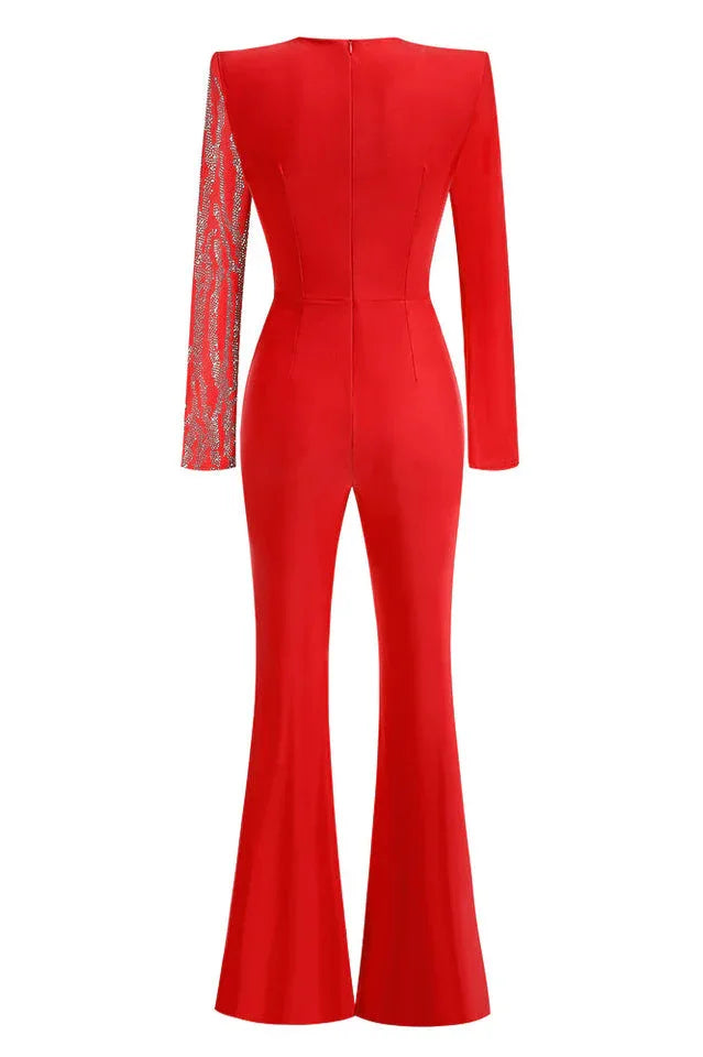 Women's Long Sleeve Flared Leg Jumpsuit - View 13 | TEVQA