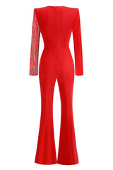 Women's Long Sleeve Flared Leg Jumpsuit - View 13 | TEVQA