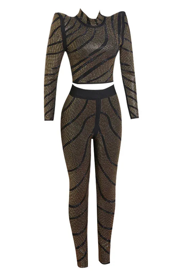 Agatha Long Sleeve Rhinestone Pantsuit Set - View 11 | TEVQA