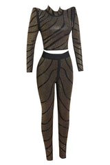Agatha Long Sleeve Rhinestone Pantsuit Set - View 11 | TEVQA