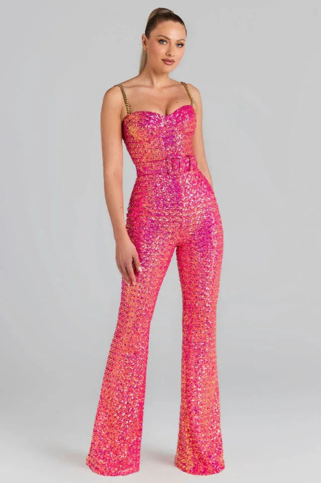 Lucinda Gold Sequin Jumpsuit - View 14 | TEVQA