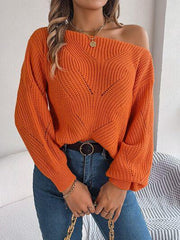 Off Shoulder Lantern Sleeve Knit Sweater - View 11 | TEVQA