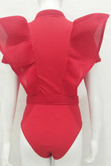 Mock Neck Bodysuit with Ruffle Detail - View 8 | TEVQA