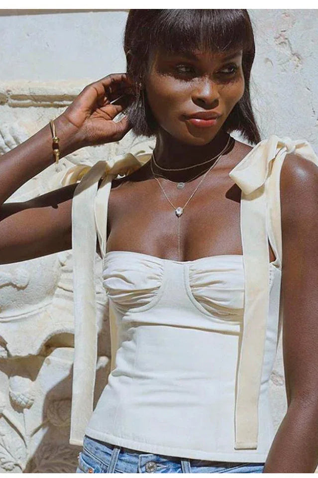 Lace Up White Tank Top - TEVQA