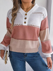 Color block knit henley sweater - View 16 | TEVQA