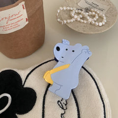 Cartoon bear hair claw clip with yellow satchel made of blue and beige acetate - View 6 | TEVQA