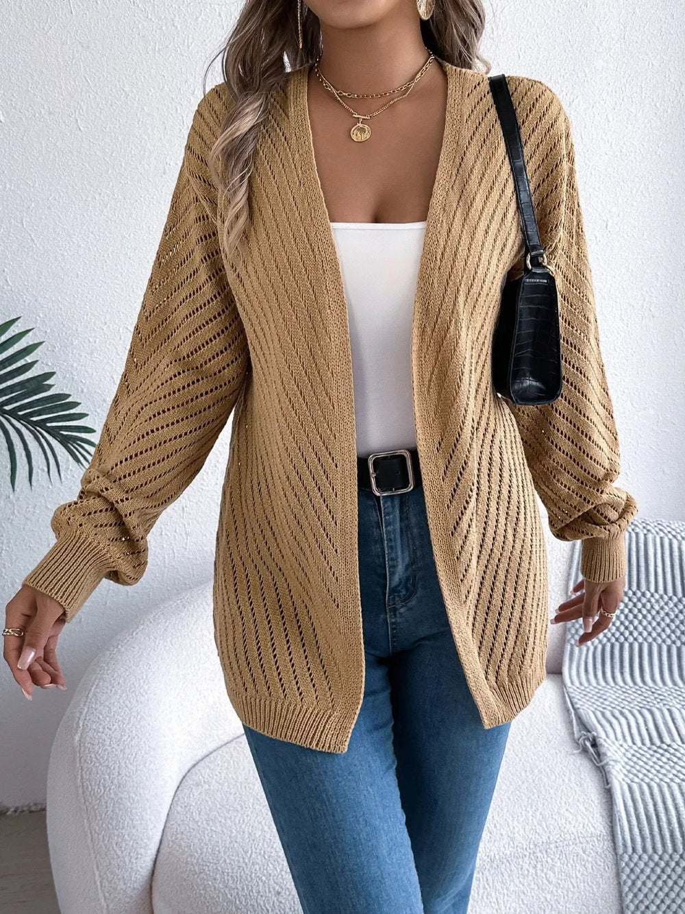 Ethereal White Pointelle Knit Cardigan - View 15 | TEVQA