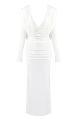 White long sleeve maxi dress with cowl neck - View 11 | TEVQA