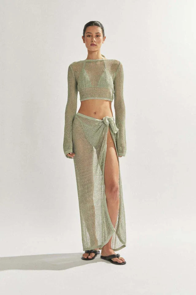 Crochet knit set with maxi skirt and cropped top - View 10 | TEVQA