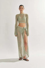 Crochet knit set with maxi skirt and cropped top - View 10 | TEVQA