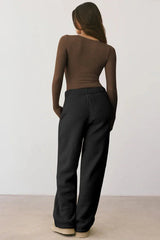 Cream Ribbed Sweetheart Neck Long Sleeve Top - TEVQA