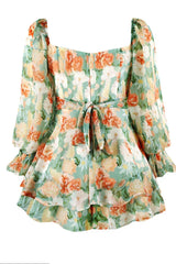 Floral shirred sleeve romper - View 17 | TEVQA