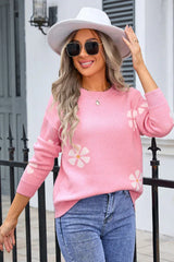 Cream floral knit pullover sweater - View 14 | TEVQA