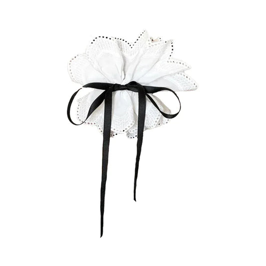 French Romantic White Lace & Black Bow Ponytail Hair Claw (3.9 Inch) - TEVQA