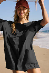 Oversized Crew Neck Romper with Open Back - View 16 | TEVQA